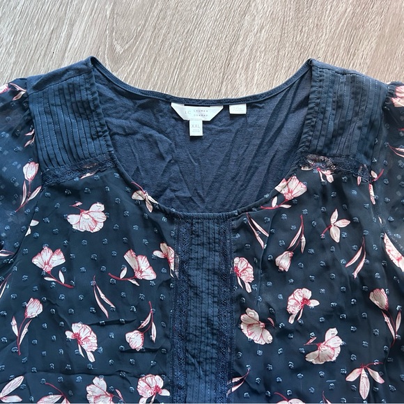 LC Lauren Conrad Floral Swiss Dot Chiffon Layered Top - XXL - Picture 3 of 4